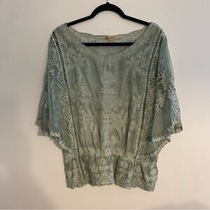 Democracy Green Blouse with Flutter Sleeves and Ruffled Style